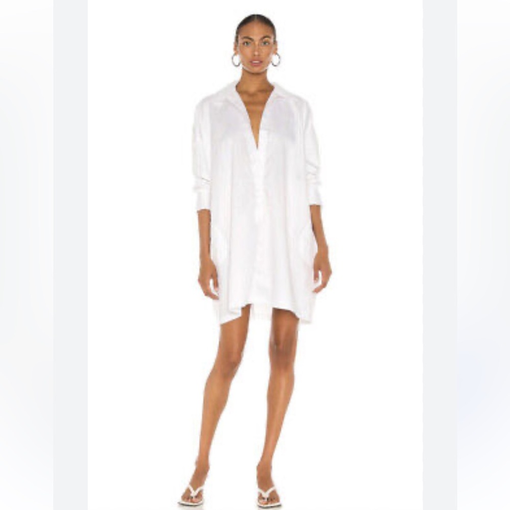$225 Revolve Norma Kamali Super Oversized Boyfriend Shirt Dress White Cotton XS